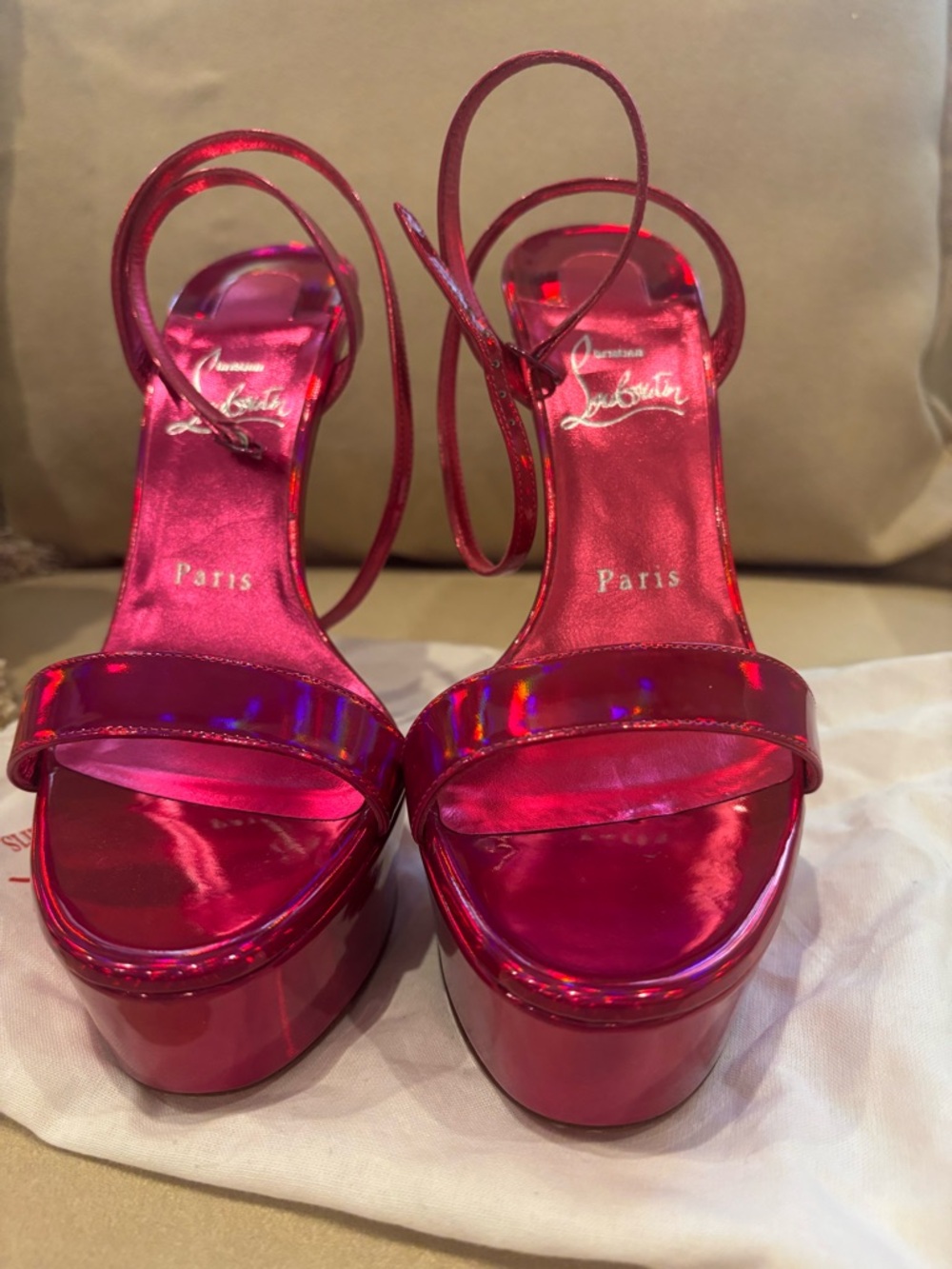 Christian Louboutin Metallic Hot Pink Platform Sandals